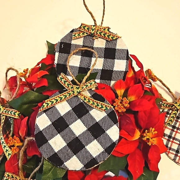 Hand Crafted Upcycled farmhouse decor Christmas hanging ornaments plaid fabric - Picture 12 of 17